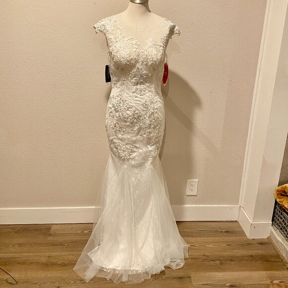 Mermaid Wedding Dress Small NWT Lace‎ Sequin Tulle Gown by Cindy Collection - Picture 1 of 14